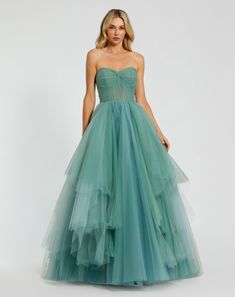 Mac Duggal Tulle A-Line Blue Green Prom Dress Corset Ballgown, Mac Duggal Prom, Corset Dresses, Navy Blue Prom Dresses, Queen Dresses, Vestidos Color Rosa, Navy Blue Bridesmaid Dresses, Long Formal Dress, Strapless Bustier