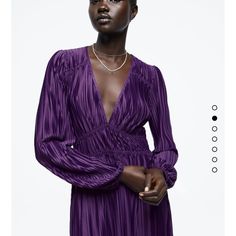 Dress With V-Neck And Long Ballon Sleeves. Very Strechy L: Armpit To Armpit 19 And Beyond” Full Waist 34” And Beyond Length 33” . S: Armpit To Armpit 17 And Beyond” Full Waist 30” And Beyond Length 33” . Purple V-neck Midi Dress For Formal Occasions, Purple V-neck Maxi Dress For Date Night, Purple Ruched V-neck Dress, Chic Purple V-neck Midi Dress, Purple V-neck Midi Dress For Evening, Purple V-neck Maxi Dress For Night Out, Zara V-neck Maxi Dress For Date Night, Zara V-neck Midi Dress For Night Out, Zara V-neck Ruched Dress