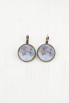 Old Atlas Earrings Antique Blue Map Photo Image by LadyArtTalk Map Earrings, Boho Jewelry Earrings, Globe Earrings, Picture Earrings, Light Blue Earrings, Gift For Traveler, Blue Map, Map Jewelry, Surgical Steel Earrings