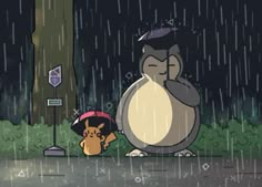 a cartoon character holding an umbrella in the rain