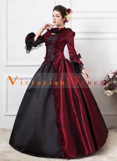 Wine Red 1800s Victorian Dance Dress Historical Wedding Ball Gown   Condition: Brand New  Color: amp;nbsp; As Picture  Material: Satin  Silhouette: Ball Gown  Sleeve Length: Long Sleeve  Dresses Length:Floor-Length  Neckline: Square Collar  Decoration: Lace  Style: Vintage  Includes: Dress And Petticoat    amp;nbsp; Victorian Style Fitted Ball Gown Costume, Victorian Fitted Ball Gown Costume, Victorian Style Fitted Costume Ball Gown, Elegant Red Corset Dress For Costume, Victorian Fitted Ball Gown For Wedding, Victorian Vintage Wedding Dress With Overbust, Fitted Burgundy Ball Gown, Victorian Ball Gown Costume, Victorian Ball Gown Dress For Theater