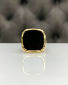 Men Ring with Onyx, Black Pinky Signet Ring, Square Shape Genuine Gemstone, Stylish Gold / Silver Ring, Handmade Jewelry, Best Gift for Him ◎ Details ◎ ○ Material 14K Solid Gold or 925 Sterling Silver Weight of Ring : approx 18.00 gr Height of Ring : approx 5.30 mm ○ Upgrade to Solid 18K Gold, please click the link below: https://www.etsy.com/listing/962826004 ○ Gemstone Natural Onyx Gemstone approx. 15 mm x 15 mm 4.23 ct Made to Order HANDMADE ITEM ○ For Men Collection : https://etsy.me/2PmKJMW Timeless Onyx Gemstone Rings, Modern Black Enamel Rings For Gifts, Timeless Black Signet Ring With Gemstone, Luxury Onyx Round Signet Ring, Classic Onyx Ring Jewelry, Classic Gold Onyx Rings, Classic Onyx Ring, Onyx Open Ring For Formal Occasions, Formal Black Onyx Ring With Enamel