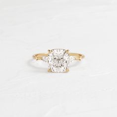 |14k Yellow Gold Cushion Cut Engagement Ring With Thick Band, Elongated Cushion Cut Engagement Ring Platinum, Cushion Cut With Side Stones, Cushion Engagement Ring With Band, Cushion Cut Engagement Ring And Band, Cushion Cut Rings, Elongated Cushion Cut Engagement Ring, Cushion Cut Wedding Rings, Top Engagement Rings