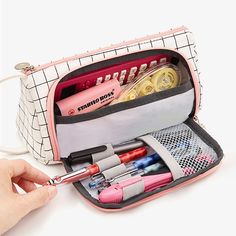 With this big and cute pencil bag organizer, you can now bring all of your beloved stationery to school!🤗. It looks even cuter when its belly is full! 🆕 Extra-long size is added! 🆕 New LIMITED editions are added!!😍 🆕 2 Waterproof DuPont washable material pencil cases are added 🆕 Pastel color added🌸 Features This cool large pencil pouch can store up to ~50 pens or pencils!🖍✏️🖌🖋🖊🔖📐📏✒️📎🖇✂️�📌. The internal net pocket can store small stationery like an eraser or small note👝. A large Escuela Diy, Big Pen, Stationery Organizer, Canvas Pencil Case, Zipper Pencil Case, Pencil Case Pouch, College School, Stationery Storage, Aesthetic Stuff