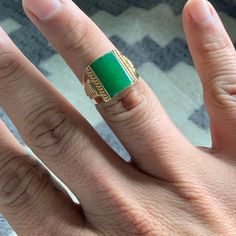 18k Real Gold Jade Ring Size 9 1/2 Index Finger Ring, Index Finger Rings, Index Finger, Men Ring, Jade Ring, Ring Color, Finger Ring, Real Gold, Gold Jewelry