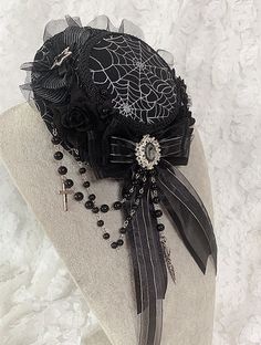 This price is for a hat only.   	 		 			Size 			Free Size 		 		 			Hat Diameter 			17 		 		 			Hat and Lace Diameter 			20 Spider Web Accessories, Gothic Cowboy Hat, Black Flat Brim Hat Bands For Halloween, Black Snapback Mini Hats For Party, Goth Hats, Gothic Oc, Spider Web Dress, Hat Reference, Goth Hat