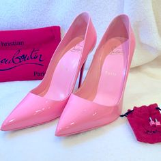 Christian Louboutin - So Kate 120 Size 37.5 (7.5) Heel Height 120mm Color Bubblegum Includes Shoe Dust Bag, Heel Replacements, And Box. Classic Pink Heels With Sculpted Heel, Classic Pink Closed Toe Heels, Classic Pink Heels With Padded Heel, Classic Pink Almond Toe Heels, Luxury Pink Patent Leather Heels, Pink Closed Toe Court Shoes With Branded Heel, Luxury Pink Round Toe Heels, Pink Almond Toe Heels With Red Sole, Luxury Pink Almond Toe Heels