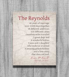 a sign on the side of a wooden fence that reads, the reynoldss 50 years of marriage over 1, 000 days together