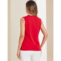 This elegant work blouse featuring a sleeveless design, and a v-neck has a basic style. You can pair this blouse with a variety of skirts, jeans, leggings, sneakers, or heel sandals to complete a casual look. This satin blouse with v neckline has a subtle texture with a solid color for a professional woman look. The soft and smooth fabric ensures all-day comfort. Pleated Blouse, Women's Blouses, Satin Blouse, Professional Women, V Neck Blouse, Work Blouse, Red Blouses, Blouse Vintage, Basic Style