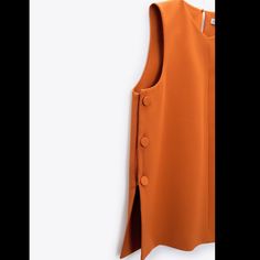 Sleeveless Top With A V-Neckline. Covered Side Buttons Detail. Buttoned Opening At The Back. Chic Orange Tops For Workwear, Chic Orange Tops For Work, Chic Sleeveless Orange Top, Chic Orange Sleeveless Top, Zara Vest For Summer Workwear, Zara Spring Workwear Tank Top, Zara Summer Tank Top For Work, Zara Top, Orange Brown