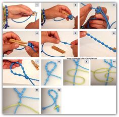 step by step instructions on how to tie a bracelet with beads and crochet hooks