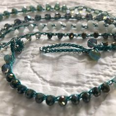 Aqua blue ombre faceted iridescent blue crystal and silver | Etsy Crochet Beaded Necklace, Iridescent Blue, Beaded Wrap Bracelets, Beaded Wraps, Tiny Flowers, Boho Crochet, Bead Crochet, Blue Ombre, Crystal Pearls