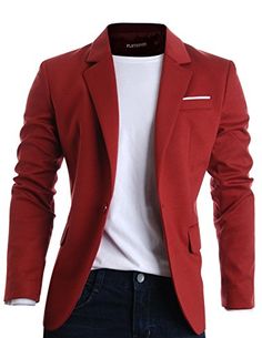 FLATSEVEN Mens Slim Fit Casual Premium Blazer Jacket Wine, L (Chest 42) FLATSEVEN http://www.amazon.com/dp/B00ST1ED0K/ref=cm_sw_r_pi_dp_ovd1ub0XNS10F Red Blazer For Men, Terno Slim, Mens Blazer Jacket, Red Blazer, Hell Yeah, Men Looks, Slim Fit Men