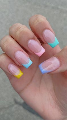 Nails Inspiration Birthday Short, Acrylic Nails With No Design, Summer Nails Trendy Simple, Acrylic Nails Ideas Back To School, Rain Bow French Tip Nails, Nail Designs For 13-14 Short, Nail Designs For 10-12, Short Ish Acrylic Nails, Mail Ideas Acrylic Summer