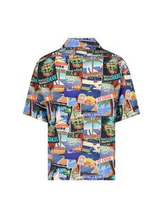 Rhude printed silk shirt with multicolor print, camp collar, short sleeves, button closure, chest patch pocket, straight hem. Composition: 100% Silk Versace Designer, St. Croix, Printed Silk Shirt, Officine Creative, Clothing Catalog, La Fashion, Gorgeous Bags, Printed Silk, Derby Shoes