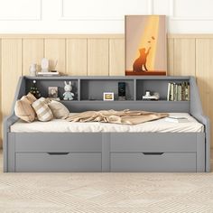 a bed with two storage drawers underneath it