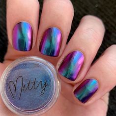 Bianka I Nailart & Swatches on Instagram: “Hello! 💙 Here is the next chrome powder from @mitty_burns that I’m wearing on my nails. 😊 It’s SUPER CHROME - Grape Topaz The color shift…”