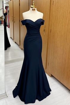 Navy Off-the-Shoulder Trumpet Long Formal Dress – Modsele Blue Formal Gowns Elegant, Prom Dresses Blue Navy Classy, Formal Guest Wedding Dress, Blue Trumpet Dress, Marine Corps Ball Dresses, Navy Dress Formal, Navy Blue Mermaid Prom Dress, Off The Shoulder Blue Dress, Marine Ball Dresses