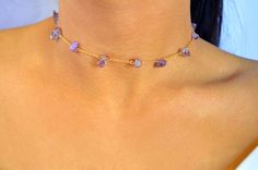 All chains are adjustable and can be worn separately (as pictured). Adjustable Gemstone Choker, Adjustable Gemstone Choker Jewelry, Adjustable Gemstone Choker Necklace, Handmade Amethyst Choker Jewelry, Purple Adjustable Handmade Choker, Purple Choker Necklace For Gift, Trendy Purple Jewelry For Gift, Trendy Handmade Lavender Jewelry, Handmade Trendy Lavender Jewelry