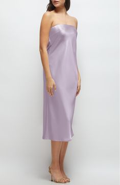 Beautifully structured with a corset-like detail at the draped back, this strapless dress will steal the scene with it's gorgeous charmeuse design. 42 1/2" length (size 8) Back button closure Strapless Lined 95% polyester, 5% spandex Dry clean Imported Cocktail Dress Nordstrom, After Six, Midi Cocktail Dress, The Scene, Nordstrom Dresses, Strapless Dress, Lilac, Cocktail Dress, Dry Clean