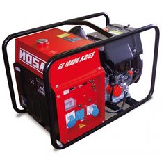 a red and black portable generator on a white background with the words moza above it