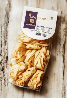 an unopened bag of organic pasta