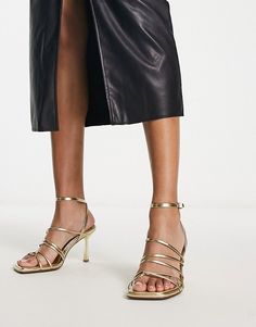 Shoes by ASOS DESIGN Dress from the feet up Adjustable strap Pin-buckle fastening Open toe Mid point heel Silk Gold Dress, Gold Sandals Heels, Eid Outfits, Heels Gold, Dress Heels, Winter Party Dress, Pointed Heels, Gold Sandals, Wedding Outfits