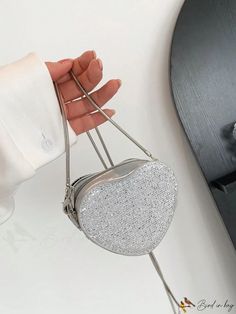 BirdinBag - Stylish Metallic Glitter Mini Bag with Chain Zipper - Ideal for Weddings, Proms, and Parties Valentine's Day Party Crossbody Shoulder Bag, Crossbody Evening Bag With Zipper For Party, Crossbody Evening Bag With Zipper Closure For Party, Silver Evening Bag With Zipper Closure, Silver Glitter Bag For Gift, Silver Party Bag With Zipper Closure, Silver Glitter Clutch Bag, Bag With Chain, Novelty Bags