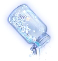 a glass jar filled with stars and snow flakes