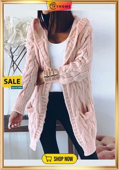 Casual Plain Loose Long Sleeve Sweater Coat Oversize Cardigan, Long Sweater Coat, Bow Fashion, Light Pink Sweaters, Winter Hoodie, Oversized Sweater Cardigan, Types Of Coats, Beach Mini Dress, Gilet Long