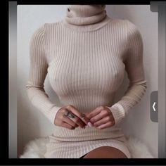 Hera Collection Tan Turtle Neck, Long Sleeve, Ribbed Knit Mini Dress. Small Nwt Turtle Neck Long Sleeve, Knit Mini Dress, Ribbed Knit, Winter Fashion, Turtle Neck, Mini Dress, Womens Dresses, Long Sleeve, Women Shopping