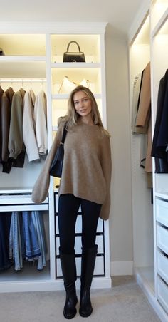 Riding Boots Winter Outfit, Rosie Huntington Winter Style, Grey Tall Boots Outfit, Riding Boots Work Outfit, High Boot Outfits Winter, Black Boots Leggings Outfit, Fall Riding Boots Outfit, Fall Winter Office Outfits, How To Wear Platform Boots