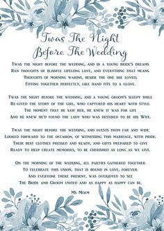 a wedding poem with blue flowers on it