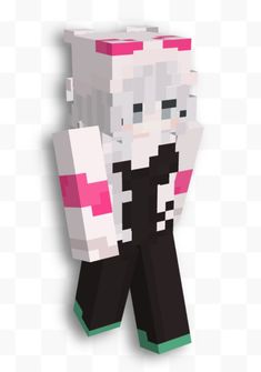 an image of a pixelated character with pink hair and black pants