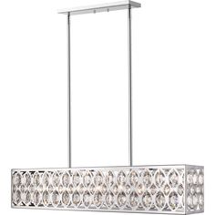 This 7 light Linear Chandelier from the Dealey collection by Z-Lite will enhance your home with a perfect mix of form and function. The features include a Chrome finish applied by experts.   Product Features Include: Brand: Z-Lite  Collection: Dealey  SKU: 6010-42CH  UPC: 685659136043  Category: Island Light  Finish: Chrome  Shade: Clear Crystal  Material: Steel  Length: 43.50  in.  Width: 9.25  in.  Height: 9.00  in.  Backplate/Canopy Width: 4.75  in.  Backplate/Canopy Length: 17.75  in.  Weigh Modern Chic Kitchen, Contemporary Kitchen Island Lighting, Light Kitchen Cabinets, Hanging Ceiling Light, Crystal Hanging, Chrome Chandeliers, Hanging Ceiling, Hanging Ceiling Lights, Chandelier Style