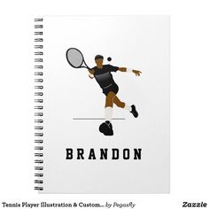 a spiral notebook with an image of a tennis player on the cover and text that reads brandon