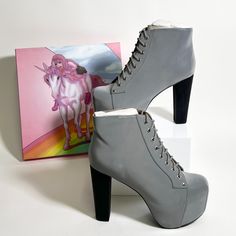 Step Into Fierce Fashion With Jeffrey Campbell Lita Reflect Grey Boots. Grey. 5" Heel. 3" Platform. Runs Tts. Sold As Is. No Returns Or Cancellations - See Pictures. Feel Free To Ask Questions. Bundle For Discount! High Heel Booties With Padded Heel, High Heel Platform Booties For Party, Party Platform High Heel Booties, Party High Heel Platform Booties, Trendy High-top Lace-up Boots For Party, Suede Ankle Lace-up Boots For Party, Trendy High Heeled Boots With 4-inch Heel, Party Lace-up Platform Heeled Boots, Trendy High Ankle Suede Heels