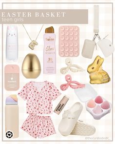 an easter basket with items for the baby girl