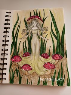 Mushroom fairy, marker drawing, colour pencil drawing Mushroom Fairy Art Drawing, Fairytale Sketches Drawings, Fairy Mushroom Painting, Fairy Core Paintings Easy, Easy Fairycore Drawings, Fairy Core Art Drawing, Drawing Ideas Fairy Core, Big Mushroom Drawing, Mushroom Fairy Painting