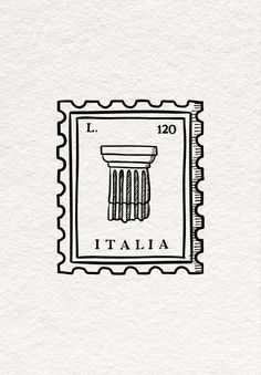 a stamp with the word italia written on it and an image of a vase in the middle