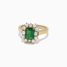 Effy Brasilica 14K Yellow Gold Emerald and Diamond Ring, 2.09 TCW Gia Certified Gold Cluster Jewelry, Heirloom Green Cluster Ring, Green Cluster Rings In 14k Gold, Heirloom Yellow Gold Cluster Ring For May Birthstone, Green 14k Gold Cluster Ring, Heirloom Yellow Gold Gia Certified Cluster Ring, Heirloom Gia-certified Jewelry For May Birthstone, Heirloom Gia Certified Jewelry For May Birthstone, Heirloom Green Halo Jewelry