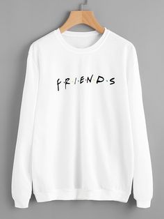 Cute Sweats, Trendy Hoodies, Whatsapp Call, Letter Print Sweatshirt, Sweatshirts Online, Cool Hoodies, Friends Shirt, Print Sweatshirt, White Sweatshirt