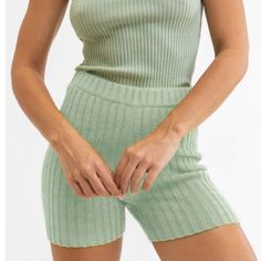 Rhythm Livin Nwt Sage Green Knit Shorts. Size Au 10/M. Acrylic, Polyester, And Nylon Spring Fitted Ribbed Shorts, Fitted Ribbed Shorts For Spring, Ribbed Summer Shorts With Short Legs, Ribbed Summer Shorts, Loungewear Above Knee Shorts, Spring Ribbed Bottoms Short Length, Trendy Ribbed Shorts, Ribbed Short Bottoms, Green Knit Stretch Bottoms