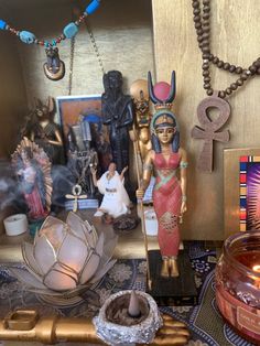 Witch Deities, Pagan Bedroom, Bastet Goddess Aesthetic, Kemetic Altar, Egyptian Witch, Bast Altar, Egyptian Paganism, Bastet Goddess Witchcraft