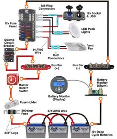 the wiring diagram for an rv battery charger with two batteries and one timer on it