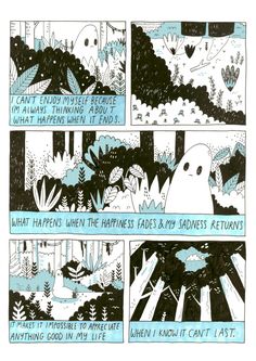 a comic strip with an image of a ghost in the woods