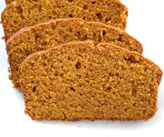 slices of pumpkin bread on a white surface