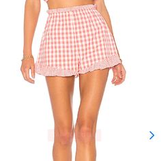 Lovers + Friends Gingham Coral Tyler Shorts. Gently Washed Once But Never Worn. Plaid Beach Bottoms For Spring, Plaid Bottoms For Beach In Spring, Spring Vacation Gingham Bottoms, Spring Vacation Plaid Bottoms, Summer Plaid Bottoms For Vacation, Plaid Bottoms For Spring Vacation, Summer Plaid Bottoms For Day Out, Preppy Summer Bottoms With Elastic Waistband, Summer Vacation Gingham Bottoms