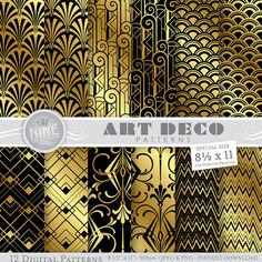 art deco gold and black digital paper pack