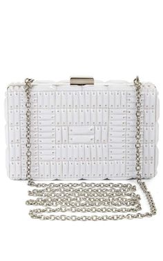 The intricate beading and compact design of this clutch make it a luxurious, tote-worthy option for adding a sleek finish to evening style. Box clutch. Textured, bead-embellished finish. Interior slip pocket. Removable strap. Signature hardware clasp at top. Plastic. Color: white White Shoulder Bags, Birkin Handbags, Evening Clutches, Bridal Flats, Evening Style, Beaded Boxes, Style Box, Box Clutch, Plastic Items